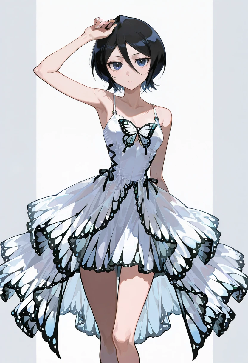 white butterfly dress,1girl,solo,looking at viewer, kuchiki_rukia