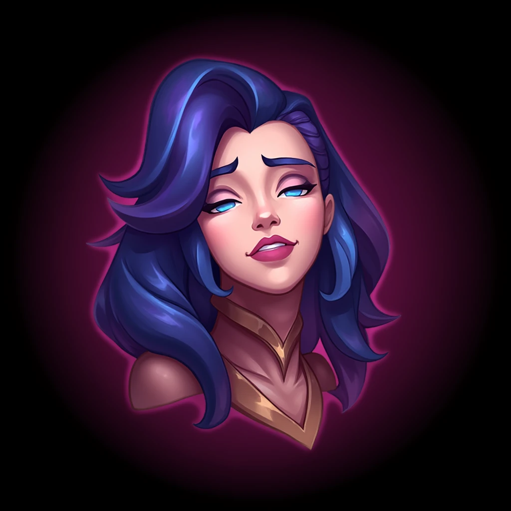 emotelol, 
focus on face, Chiby Annie, graceful, colored hair, serius, radiant, captivating, confident, striking boobs, vibrant, enchanting, majestic, stylish neckline
symetrical, cartoon emote style, detailed, league of legends, stroke, outer glow, black background
