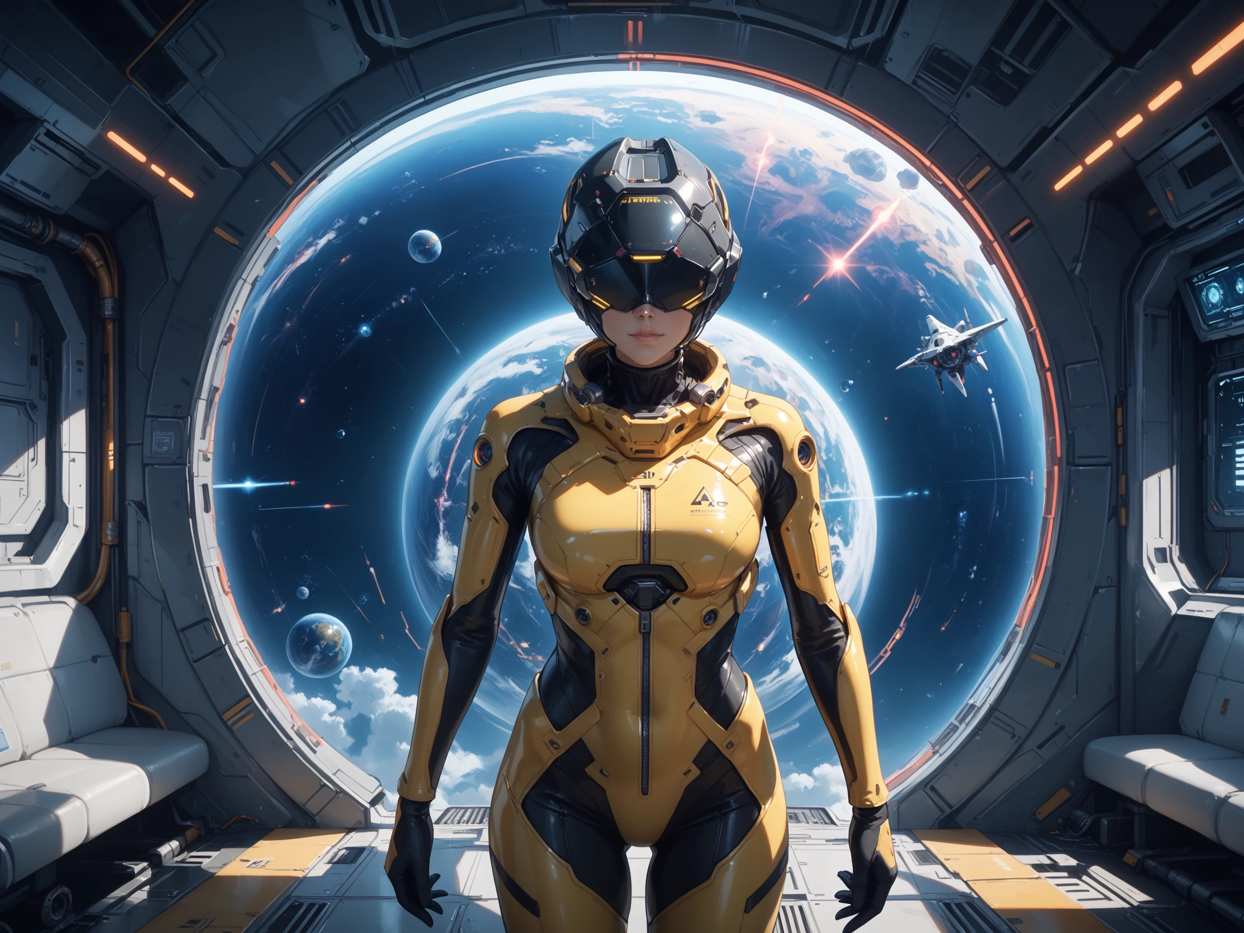 score_9, score_8_up, score_7_up, best quality, high detail, science fiction, 1girl, stdt001, yellow pilot suit, spacecraft interior, black (helmet), covered eyes,  space, neon trim, standing, shiny clothes, shadow, (grey hair:0.7), arms at sides, facing viewer, sdfxlz, portal, symmetry, hyperspace <lora:cfg_scale_boost:0.1>  <lora:visormask_spda-000004:0.9> <lora:Portals_PDXL_Lora:0.25>