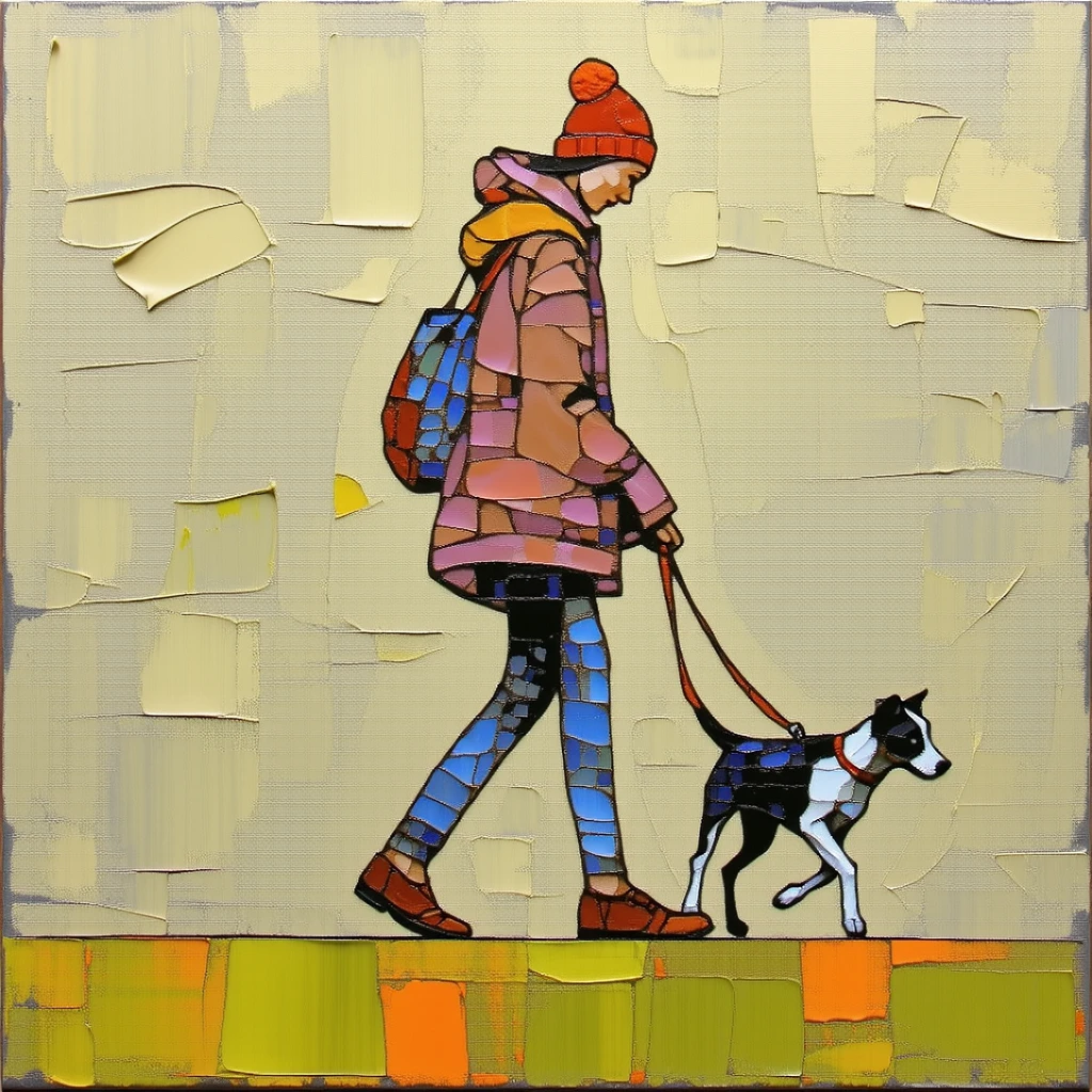 abstract-sart a woman walking a dog