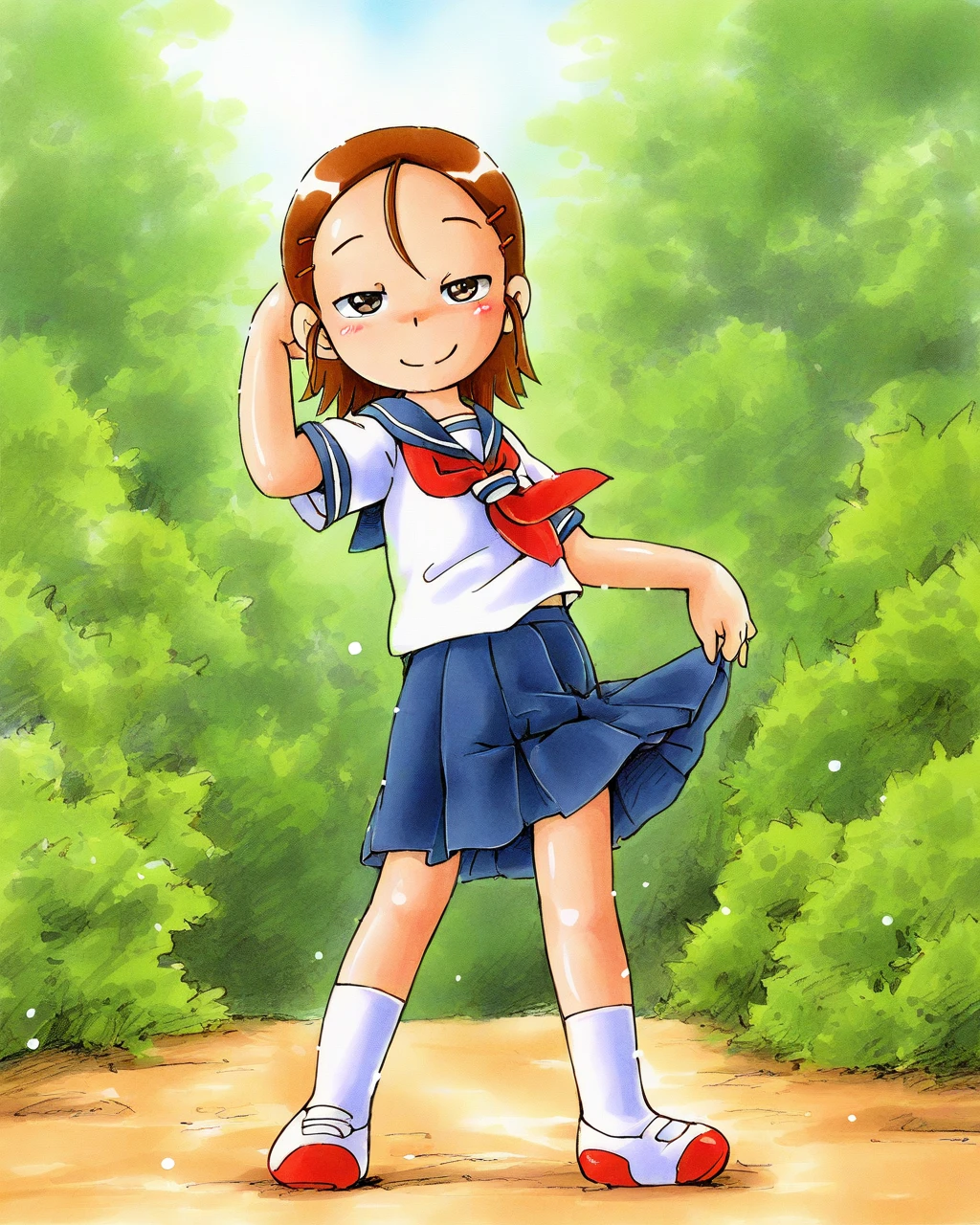 masterpiece, best quality, hoshinofuuta, 1girl, solo, yukaritenkawa, standing, smile, looking at viewer, full body, forest