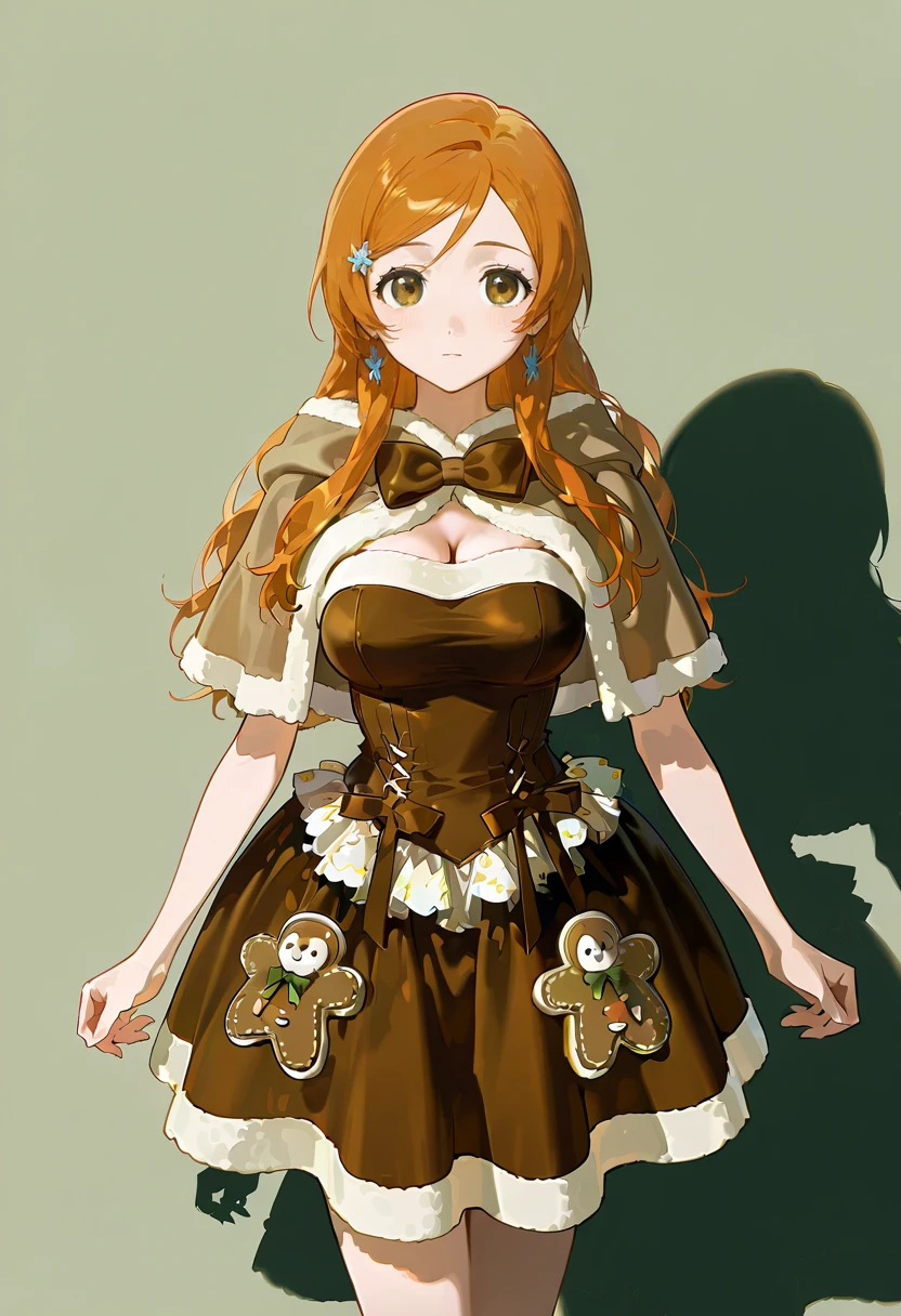 winter spice dress,brown capelet,1girl,solo, inoue_orihime