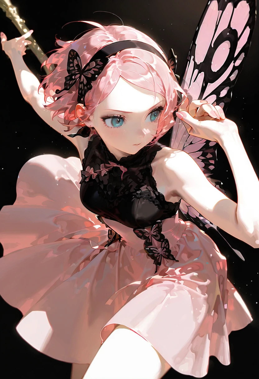 butterfly bow dress, pink dress, black dress, 1girl,solo, haruno_sakura,