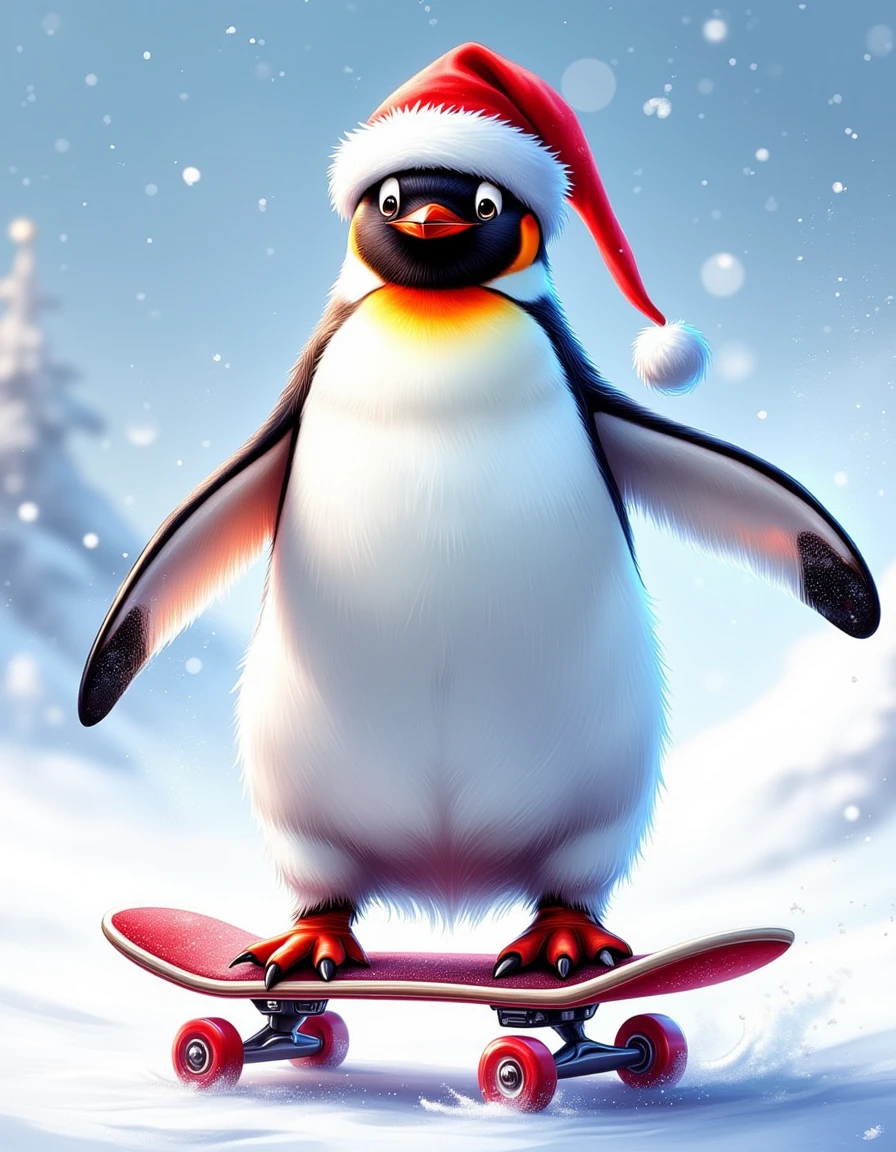 a penguin riding a skateboard <lora:dvr-eis-flux:1> dvr-eis