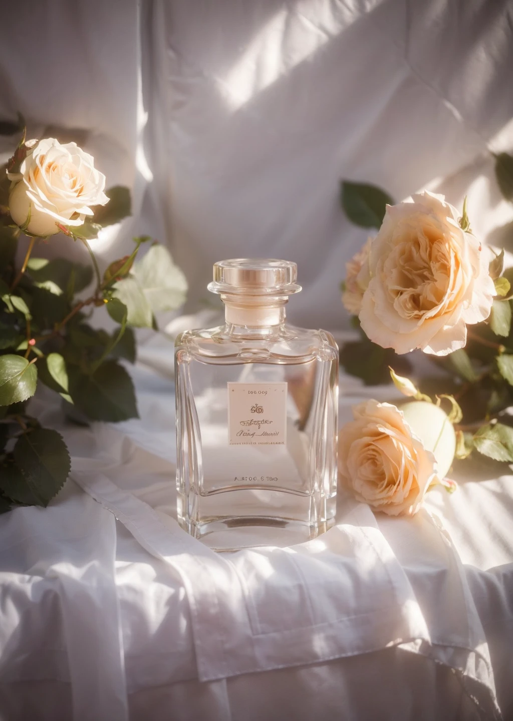 artist photography,a rose inside a perfume bottle,((sunlight,glowing)),simple background,realistic,depth of field,Highly detailed,(ultra-detailed),(best quality:1.5,masterpiece:1.5),<lora:softlight:1>,softlight,