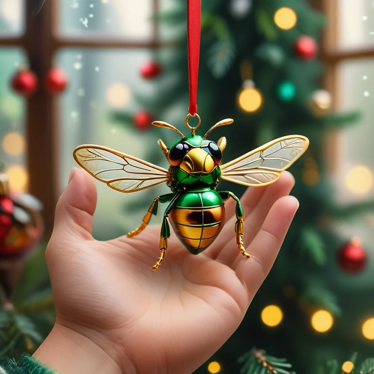 A person delicately holds a (christmas ornament shaped like a BugXmas hornet) in their hands.
Their hands are open and carefully cradling the (christmas ornament shaped like a BugXmas hornet), highlighting a sense of wonder and care.
BugXmas is decorated with small, colorful snowflakes and placed on a Christmas tree, including BugXmas golden and green BugXmas.
The background shows a cozy, softly lit room with a window displaying a blurred, wintry outdoor scene. The overall style is hyper-realistic with a warm, festive atmosphere.
<lora:BugXmas:0.65> <lora:MJ52:0.625> <lora:SDXLFaeTastic2400:0.625> <lora:LCMV2-PONYplus-PAseer:1.05>