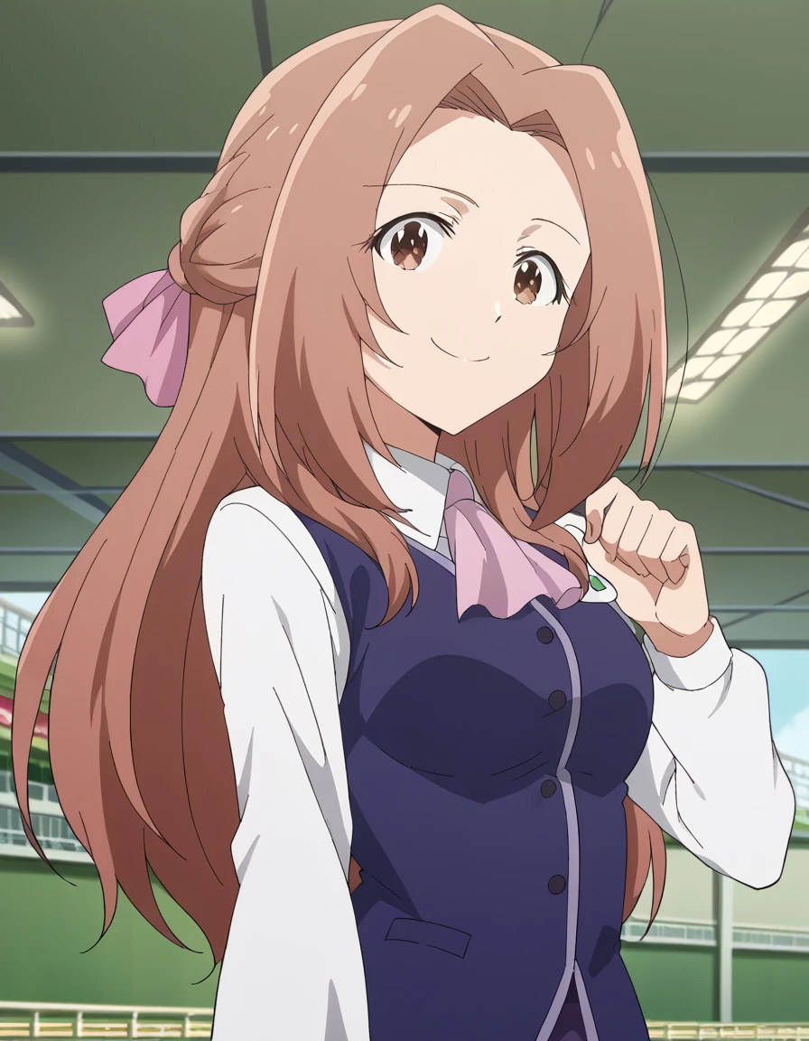 score_9, score_8_up, score_7_up, source_anime, <lora:natsumi-komiya-s1-ponyxl-lora-nochekaiser:1>, natsumi komiya, long hair, brown hair, ribbon, brown eyes, hair ribbon, medium breasts, anime screencap,, skirt, vest, ascot, long sleeves,, roller coaster, tracks, speed, fun, thrill, smile, <lora:seductive-smile-ponyxl-lora-nochekaiser:1>, seductive smile, come hither, naughty face,, looking at viewer, solo,, dutch angle, cowboy shot