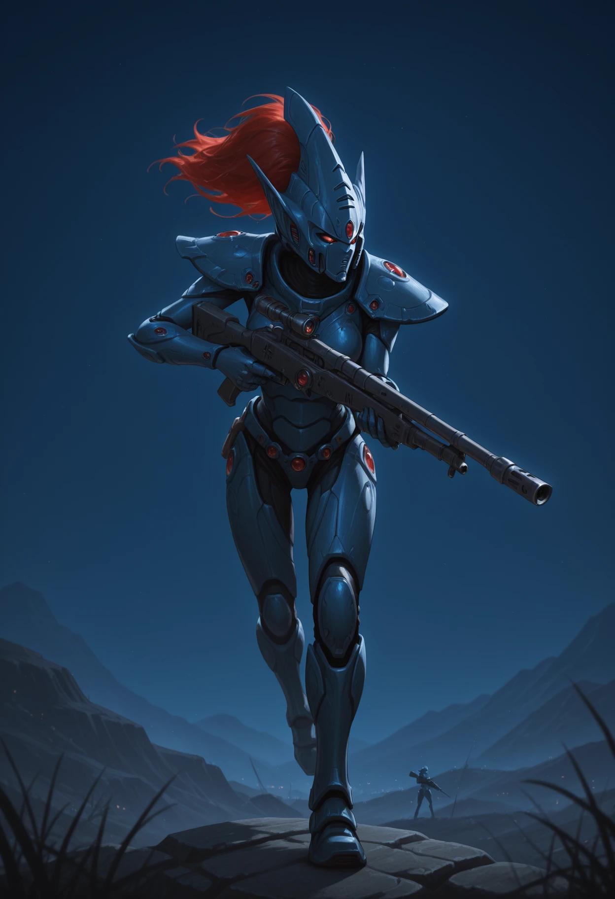 outdoors, eldar
1girl, solo, <lora:eldar-il:1> aeldari-il, power armor, helmet, rifle, aiming, dynamic pose, science fiction, masterpiece, best quality, dark, night, night time, dim lighting