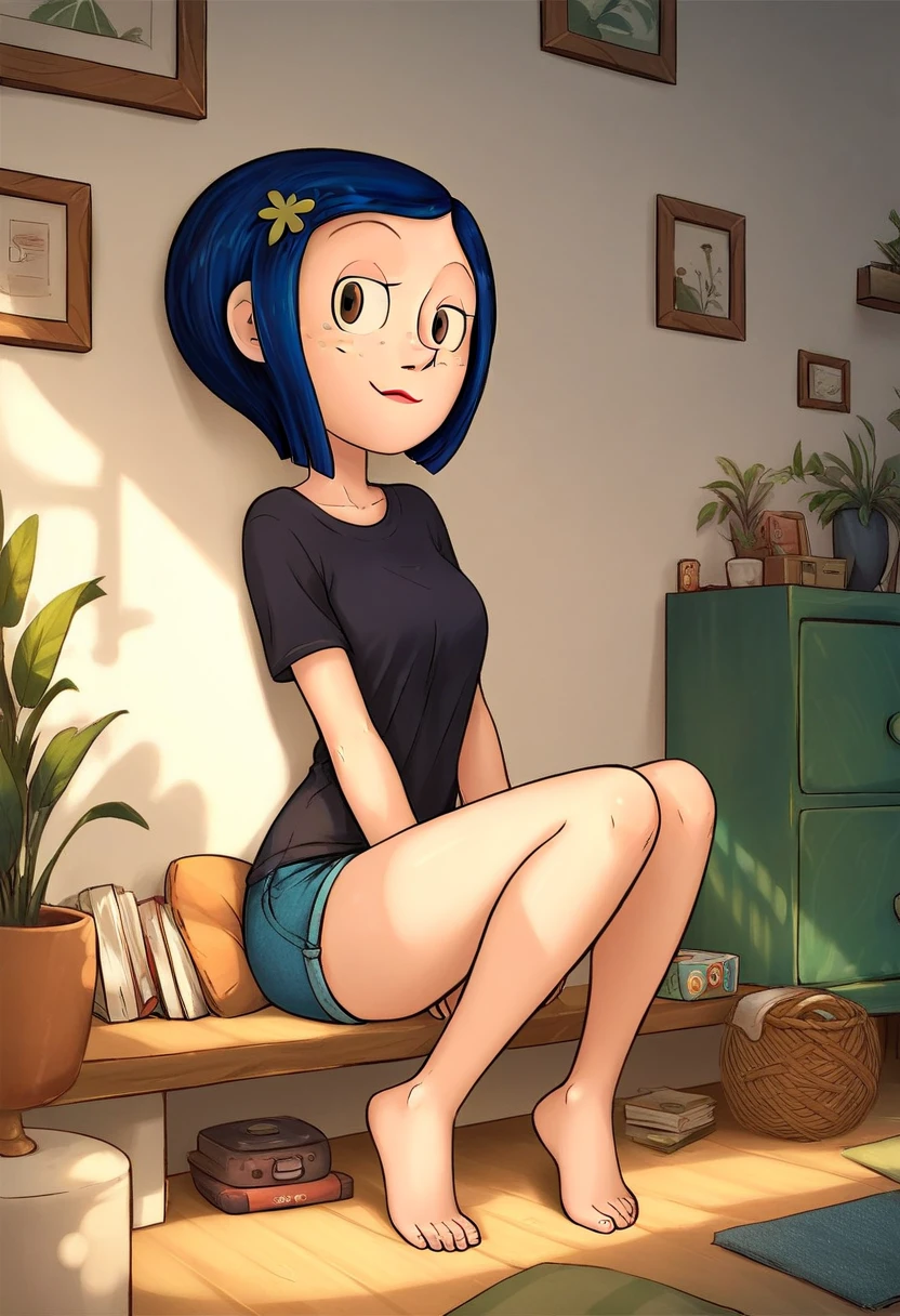 score_9, score_8_up, score_7_up, score_6_up, score_5_up,  1girl, solo, full body,
(source_cartoon),
<lora:Coraline - Garabatoz Style:1>
Coraline_Garabatoz, freckles, brown eyes, blue hair, short hair, hair ornament,
indoors, sitting,
<lora:Expressive_H:0.7> Expressiveh,
<lora:add-detail-xl:0.9>