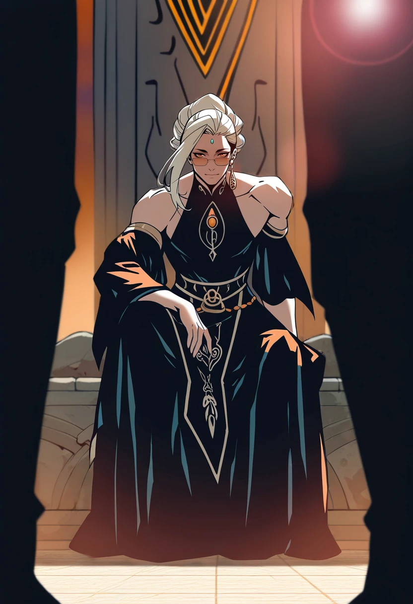 masterpiece, best quality, vibrant, very aesthetic, high contrast, anime, newest, 2024, 1boy, <lora:Buddha_ILLU:0.8> bdha_ror, forehead jewel, by kuathederg, masterwork, highly detailed, absurdres, masterful composition, three quarter view, Lens Flare, succubus outfit, sitting parallel to the camera, hand on knee, park