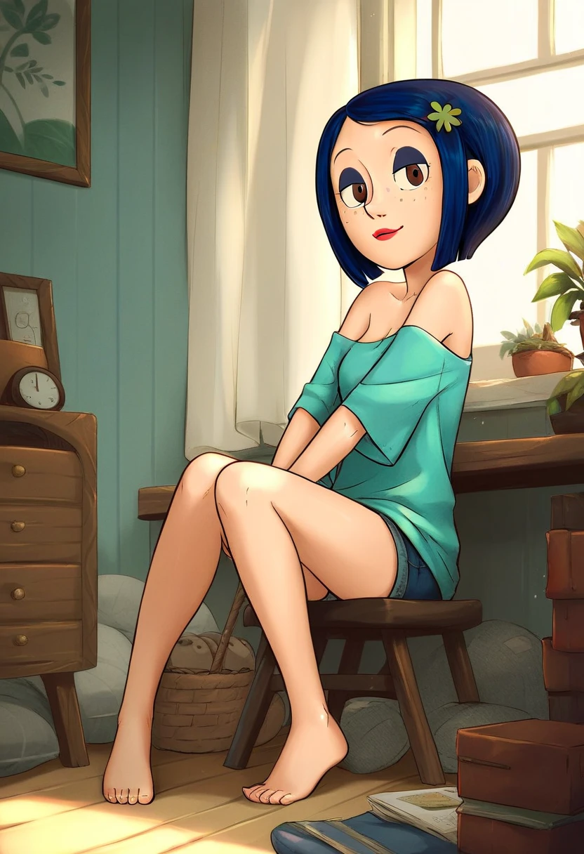 score_9, score_8_up, score_7_up, score_6_up, score_5_up,  1girl, solo, full body,
(source_cartoon),
<lora:Coraline - Garabatoz Style:1>
Coraline_Garabatoz, freckles, brown eyes, blue hair, short hair, hair ornament,
indoors,
<lora:Expressive_H:0.7> Expressiveh,
<lora:add-detail-xl:0.9>