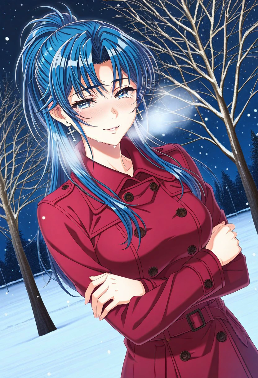 masterpiece, best quality, newest, highres, uncensored, 1girl, yokota mamoru style,1girl, slender face，motion lines,blush,torogao,looking at the viewer,seductive smile
Kouno Asami,Blue Hair, Curtained Hair, Long Hair, Ponytail, Spiky Bangs, Straight Hair,Blue Eyes,Medium Breasts, Slim, Cross Earrings
1girl,solo
1girl, solo, long hair, blush, earrings, blue eyes, jewelry, snow, coat, tears, snowing, night, blue hair, crossed arms, breath, cold, dutch angle, tree, 1girl, solo, long hair, blush, earrings, blue eyes, jewelry, snow, coat, tears, snowing, night, blue hair, crossed arms, breath, cold, dutch angle, tree