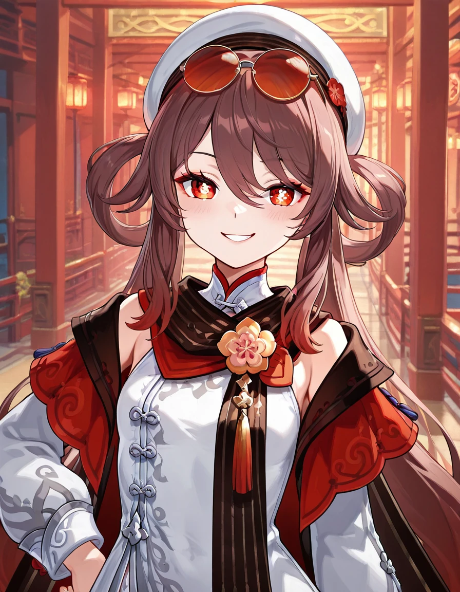 <lora:midis_HutaoCherriesSnowLaden_V0.1[IL]:1>, hu tao, official alternate costume, smirk, masterpiece,best quality,amazing quality,very aesthetic,absurdres,newest,