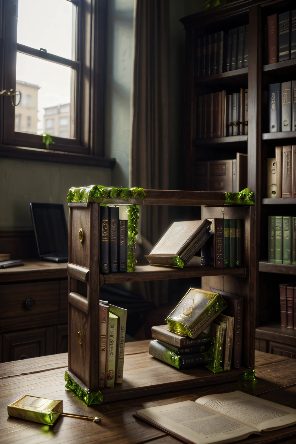 GoldPeridotWorld bookshelf in a university library 
