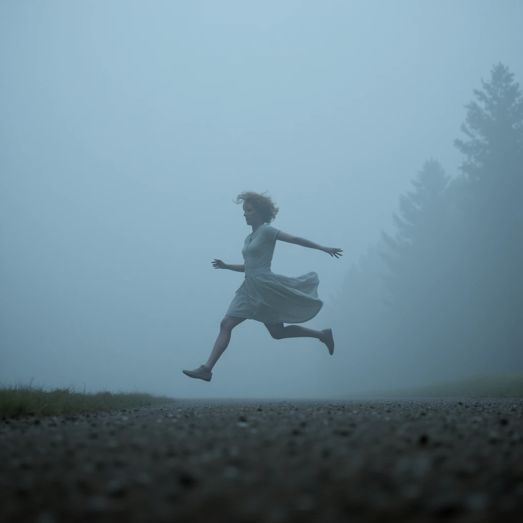 cinematic film still of  <lora:horror style silent hill v1:0.8>
In the mysterious New England town of Silent Hill Protagonist a person jumping in the air on a foggy day, 1girl, solo, short hair, blonde hair, dress,, outdoors, fox tail, scenery, running, yakumo ran, cinematic, supernatural, horror style, Sairento Hiru style, sky, shallow depth of field, vignette, highly detailed, high budget, bokeh, cinemascope, moody, epic, gorgeous, film grain, grainy