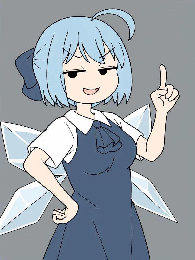 (masterpiece, best quality:1.2), extremely detailed, soft ambient lighting, sharp focus, 4K, BREAK <lora:cirno:0.8>, cirno, 1girl, blue hair, hair bow ,blue dress, short sleeves, ice wings, red bowtie, BREAK outdoors, nature, spring, daylight, looking at viewer, happy, smile, smug, dominant, standing, crossed arms, leg space, BREAK <lora:flaccidv2:0.4>, futanari, huge penis, long penis, veins, huge testicles, flaccid, penis to the knees