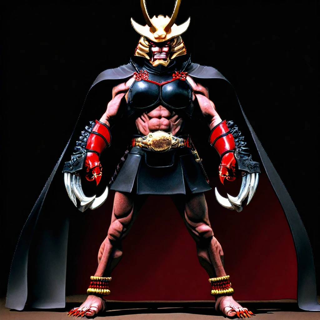 (masterpiece, intricately detailed, highest resolution, best quality:1.2), (doujin), a cocky Latino Instagram influencer,a 24 y.o muscle stud with a muscular physique sitting on a chair with black eyes,dark-skinned male, wearing a ((garo makai inspired costume)), (excessive cum), (cum on body), (cum drip), flaccid penis,saggy balls,hairy chest,vascular,muscle striations,soft light,fantastic realism,