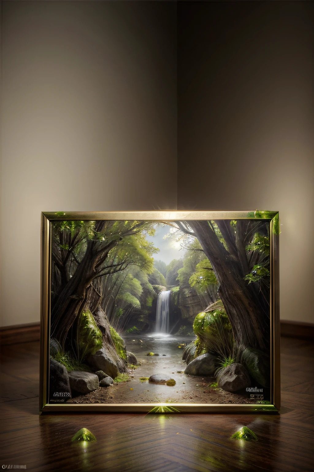 GoldPeridotWorld painting of a landascape in an art gallery 
