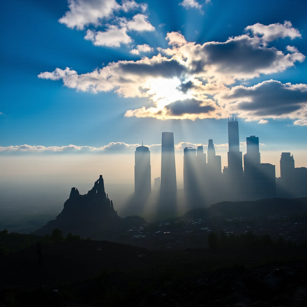 UHD, 4k, ultra detailed, cinematic, a photograph of <lora:Vivid polarizing filter style v1:1>
HDR, Vivid style, Neutral-density filter, In cinematic Polarizing filter photography style a city skyline with skyscrapers and clouds, sharp edges, detailed image, kodak polarized film style, contrast:1, darken skies, intense color, high contrast, darken image, contrast color, polarising filter style, Polarizing filter photography style, outdoors, sky, day, cloud, blue sky, no humans, building, scenery, city, sun, cityscape, ruins, skyscraper, tower, fog, post-apocalypse, sunrise, cloudy sky scrapers, epic, beautiful lighting, inpsiring