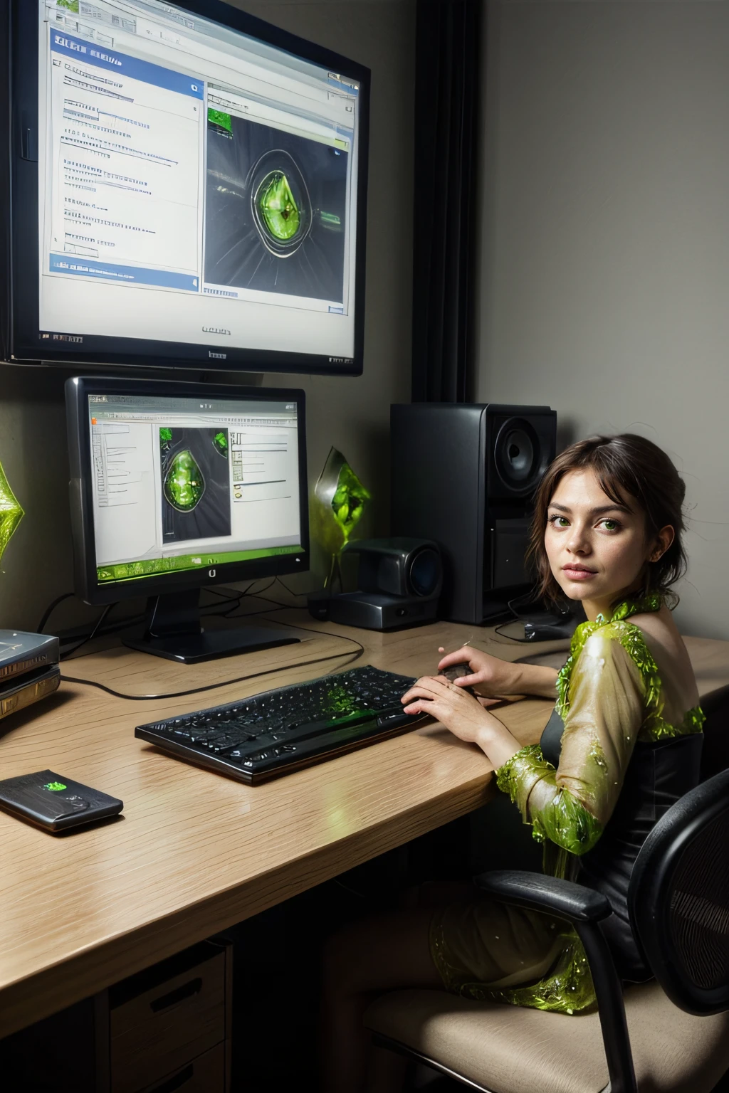 GoldPeridotWorld computer in a tech startup office 
