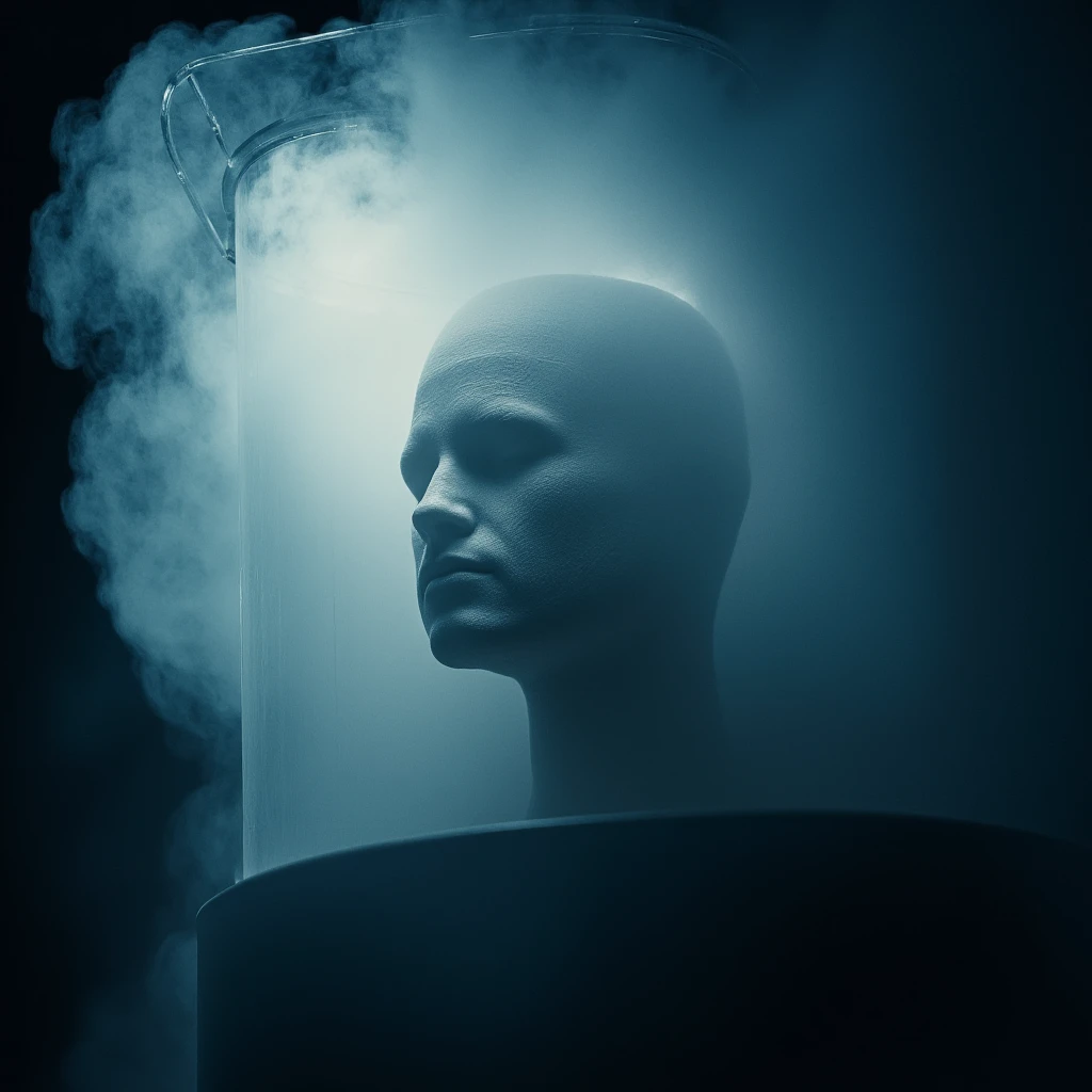 Hyperrealistic art of  <lora:Cryonics style v1:0.9>
Cryonics a large cloud of smoke is coming out of a container with a person's head covered in bandages, movie themed, sharp, detailed background, epic cinematic photography, artistic style, dramatic light style, cinematic color style, Kodak 35mm film style, detailed style, Cryonics style, no humans, realistic, blurry, night, Extremely high-resolution details, photographic, realism pushed to extreme, fine texture, incredibly lifelike