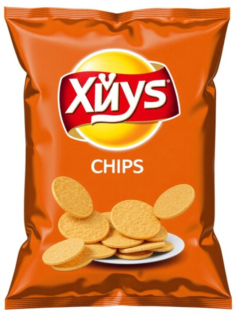 Big white text "XüY's" on a Lays chips pack