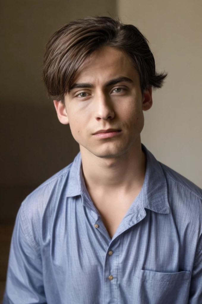 solo, highest resolution highly detailed photograph. head shot, portrait, looking at viewer, number5, Twink, wearing a blue silk shirt, perfecteyes, 