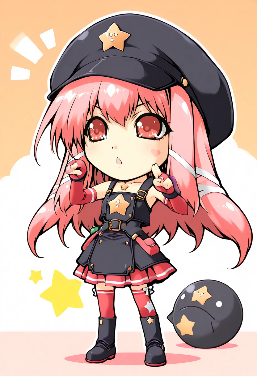 masterpiece,best quality,1girl,<lora:VAvanilla_ilv1>,vaniko,general,chibi,solo,<lora:FGifur_ilv1:1>,fgifrn,pink hair,star symbol,figu pose,