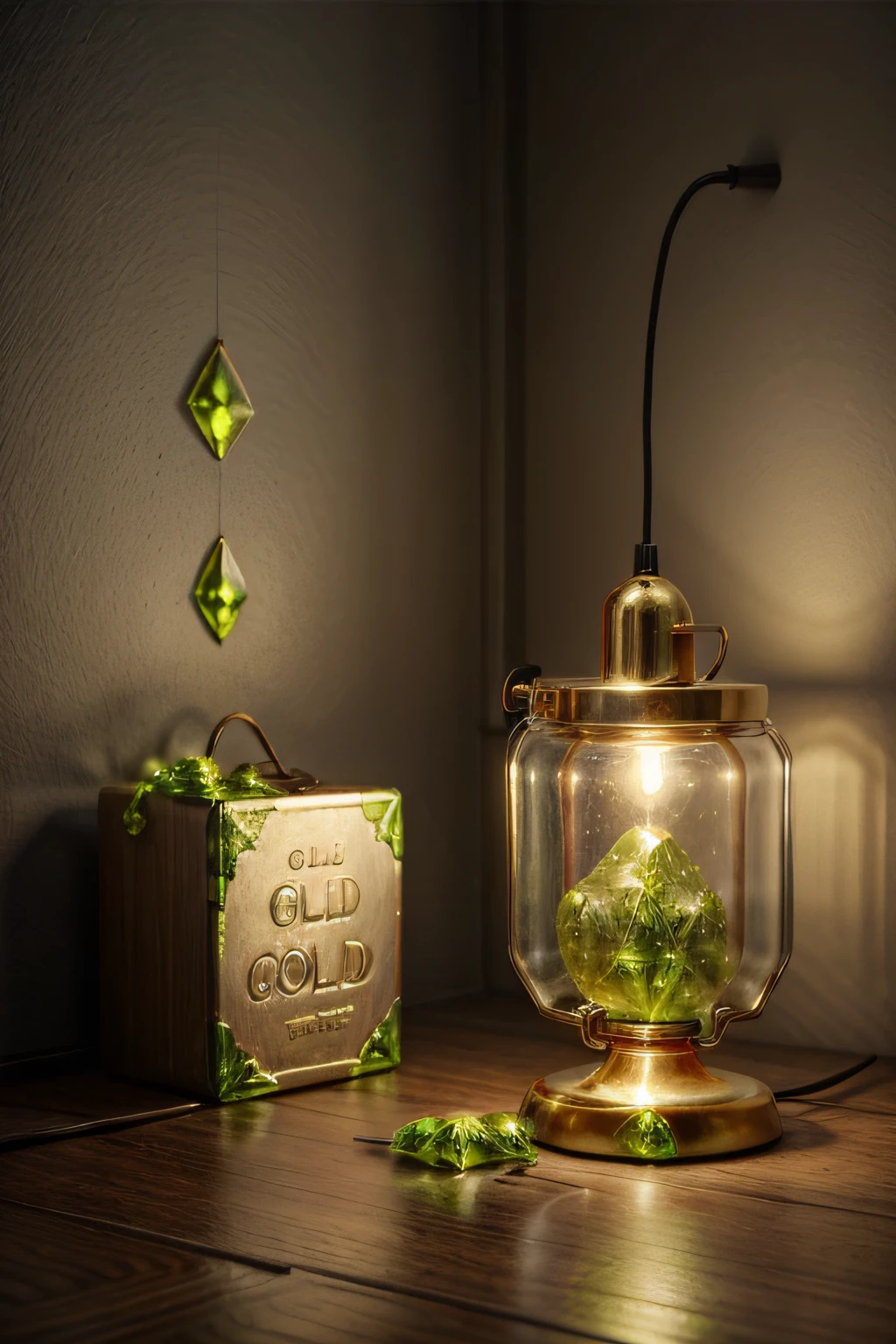 GoldPeridotWorld lamp in a empty bedroom 
