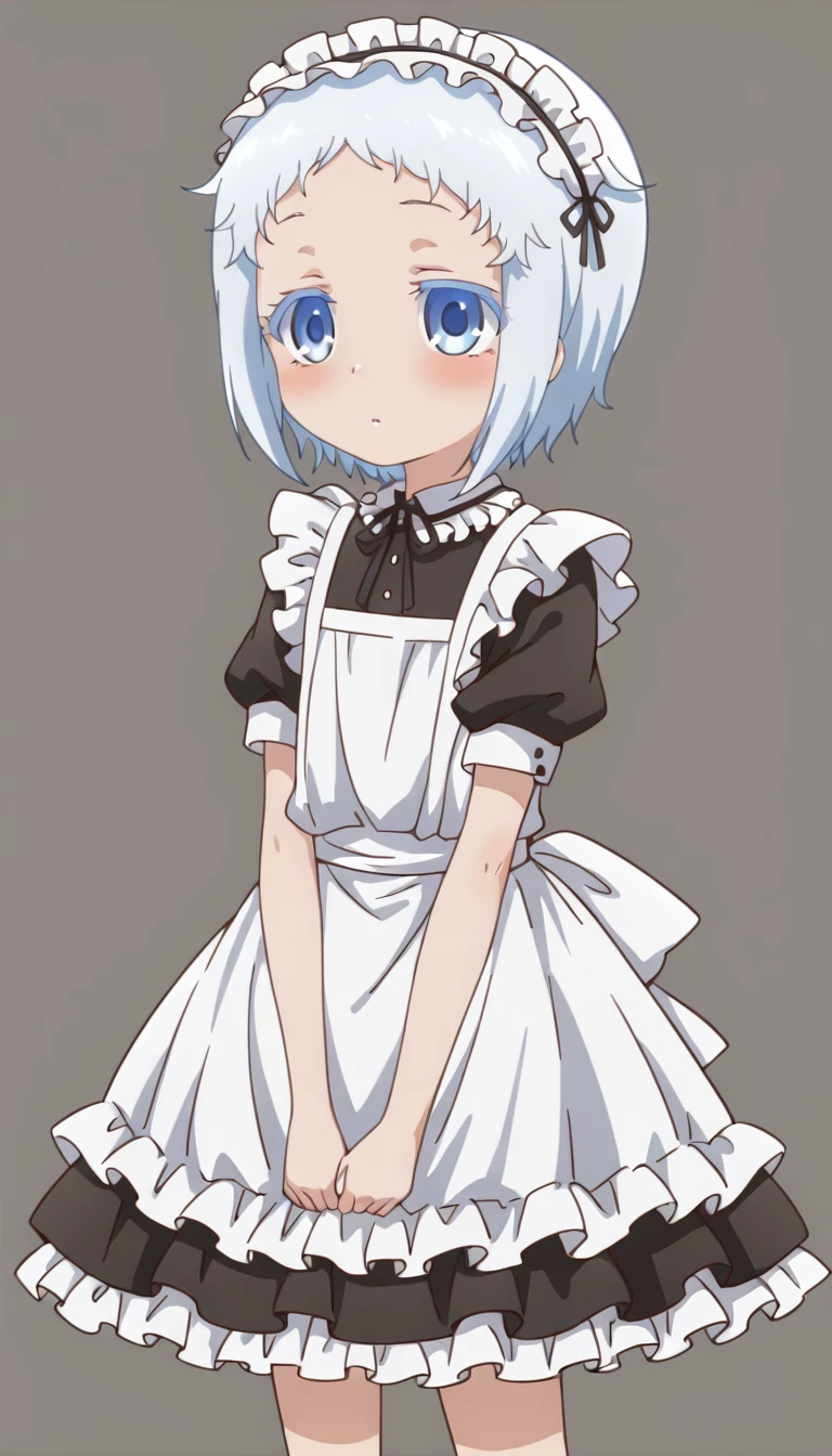 <lora:shiodome_hakua>,shiodome hakua,blue eyes,maid,maid headdress,simple background,