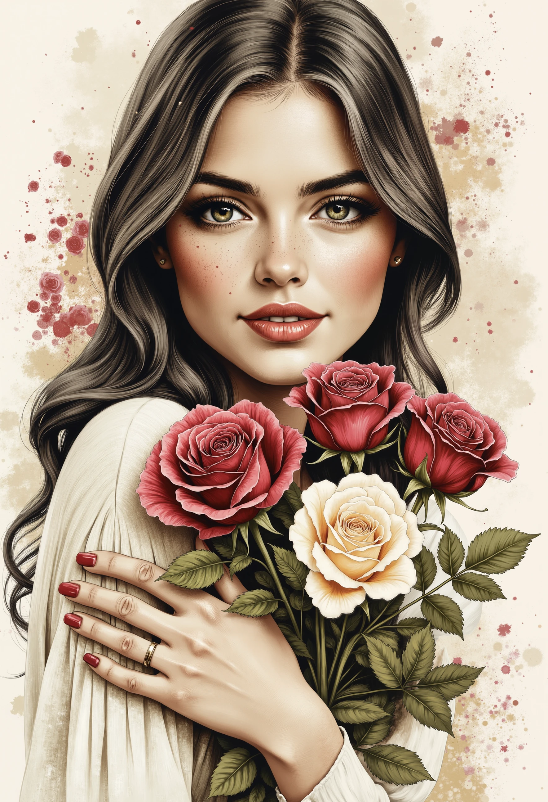 pst010, beautiful woman holding roses