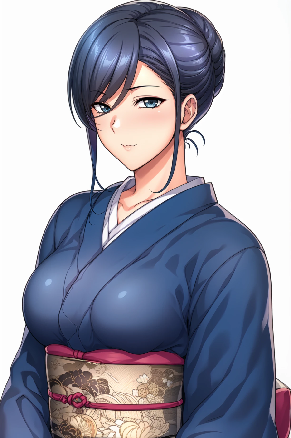 Simple Background,(White_Background:1.1),
dynamic pose,standing at attention,
Blue kimono, japanese clothes, collarbone, long sleeves, wide sleeves,
<lora:Tsukishima_Milf_SaiminSeishidouSL-KK77-V2:0.7>, Tsukishima_Milf_SaiminSeishidouSLV2,
Blue eyes, blue hair,bangs,Short hair, Hair Bun,Makeup, red lipstick, 
<lora:more_details:0.1>,<lora:NovelAI_YesMix5_KKStyle-KK77-Yes5-V1:0.3>,<lora:Oda_Non_Style2-KK77-Yes5-V1:0.3>,
1 girl, 20yo,Young female,Beautiful long legs,Beautiful body,
Beautiful Nose,Beautiful character design, perfect eyes, perfect face,expressive eyes,perfect balance,
looking at viewer,(Focus on her face),closed mouth, (innocent_big_eyes:1.0),expressionless, 
official art,extremely detailed CG unity 8k wallpaper, perfect lighting,Colorful, Bright_Front_face_Lighting,White skin,
(masterpiece:1.0),(best_quality:1.0), ultra high res,4K,ultra-detailed,
photography, 8K, HDR, highres, absurdres:1.2, Kodak portra 400, film grain, blurry background, bokeh:1.2, lens flare, (vibrant_color:1.2),professional photograph,
(Beautiful,large_Breasts:1.4), (beautiful_face:1.5),(narrow_waist),