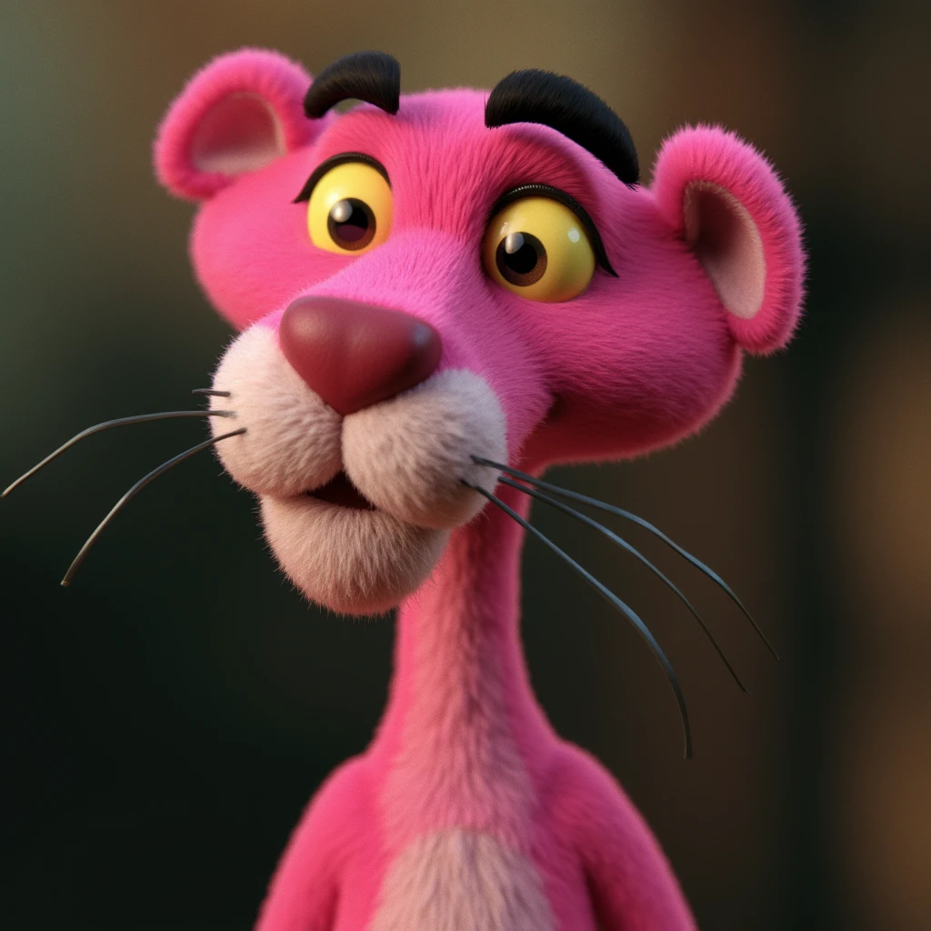 cinematic film still of  <lora:Pink Panther v1:0.8>
a pink panther with a big smile on his face, shallow depth of field, vignette, highly detailed, high budget, bokeh, cinemascope, moody, epic, gorgeous, film grain, grainy