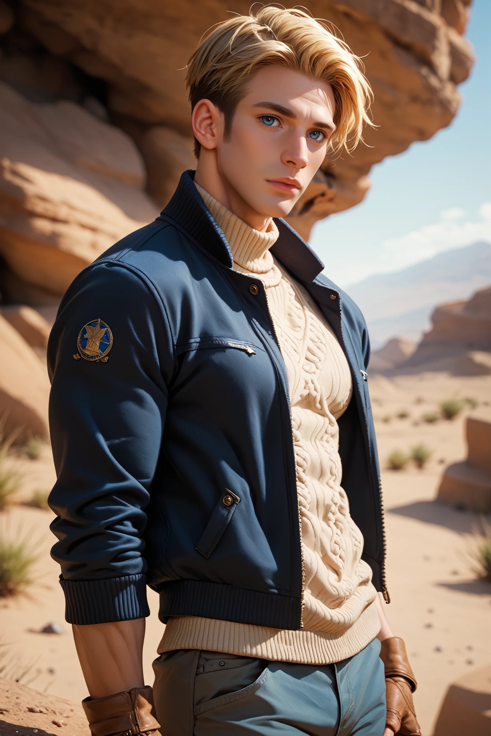 score_9, score_8_up, score_7_up, score_6_up
<lora:MCAmerica:0.8>
MCAmerica, 1boy, blonde hair, blue eyes, short hair, muscular, looking at viewer, Suede blouson jacket, mock neck sweater, slim-fit chinos, desert boots, from behind, looking at viewer