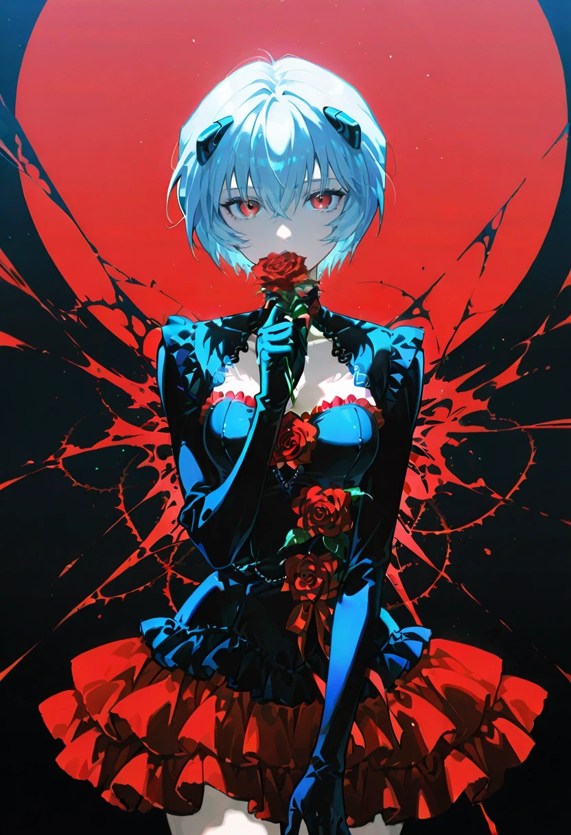 1girl,solo,looking at viewer,konya_karasue,y2khar dress, rose,ayanami_rei