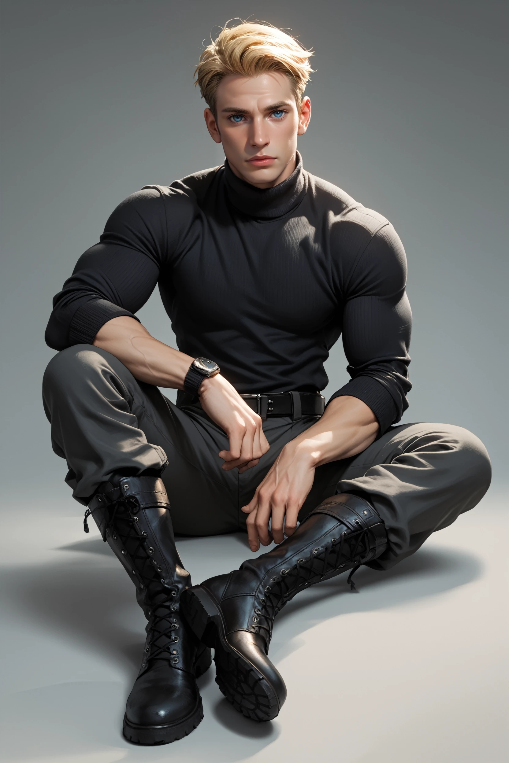 score_9, score_8_up, score_7_up, score_6_up
<lora:MCAmerica:0.8>
MCAmerica, 1boy, blonde hair, blue eyes, short hair, muscular, looking at viewer, Black turtleneck, charcoal gray tailored trousers, black Chelsea boots, sitting, dynamic pose