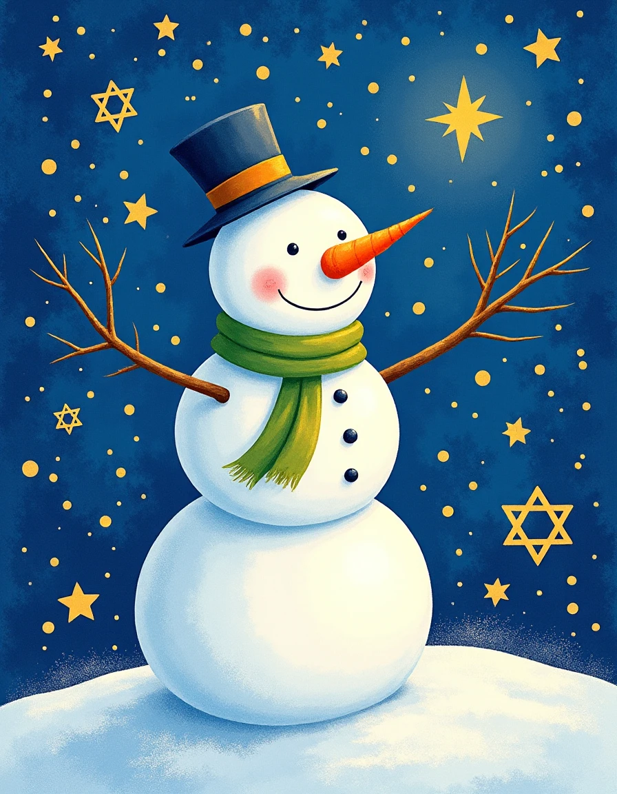 <lora:hanukkahcolors:1> hanukkahcolors, snowman with a carrot nose