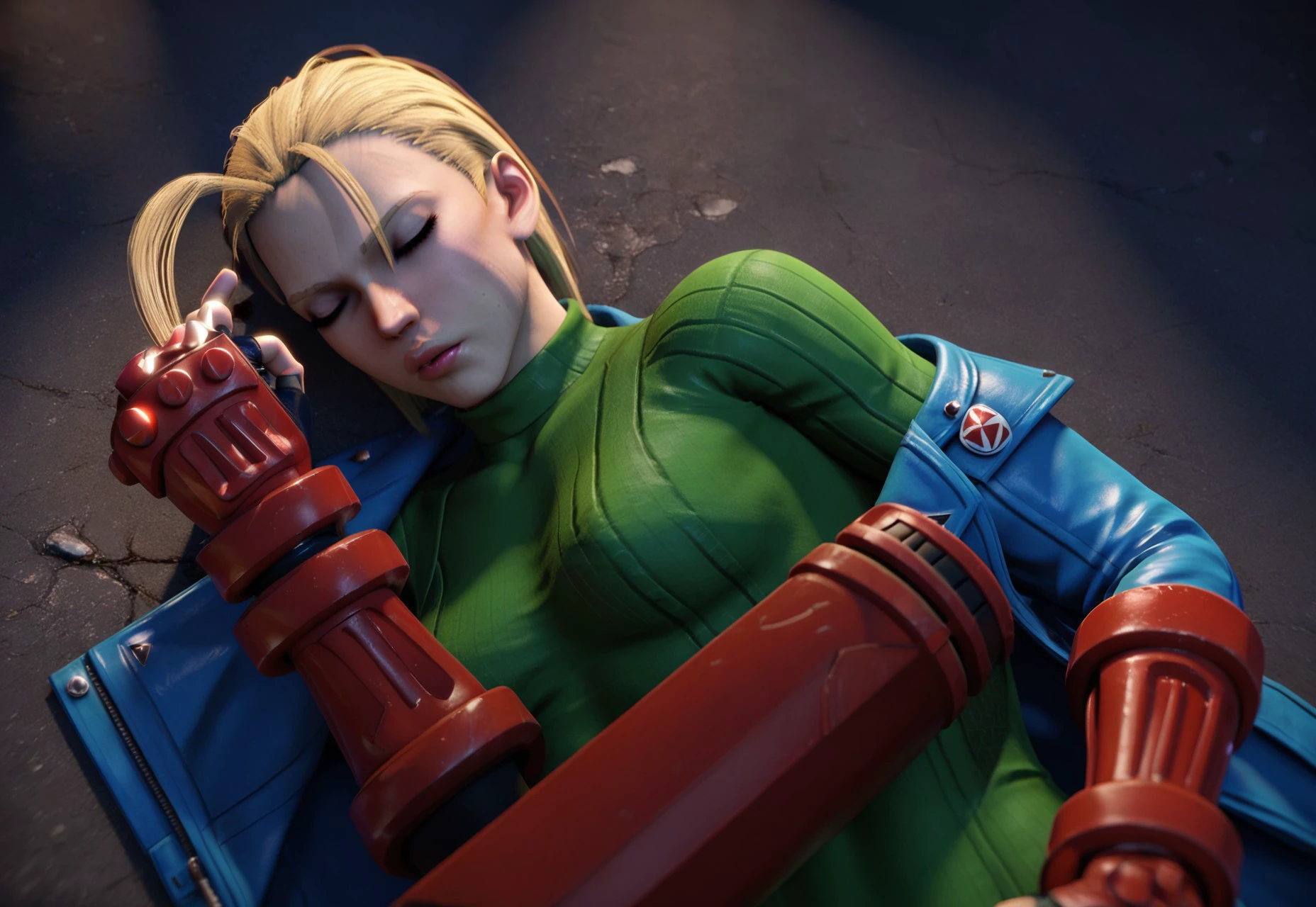 score_9, score_8, score_7, cammy white, 3d, sleeping, defeat, street