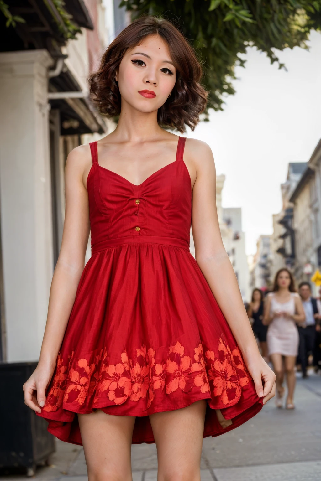 <lora:RenRika:0.8>, glamour close up portrait of a tgirl, short hair, wearing a dress, in a crowded street, natural light, RAW photo, subject, 8k uhd, dslr, soft lighting, high quality, film grain, Nikon D850