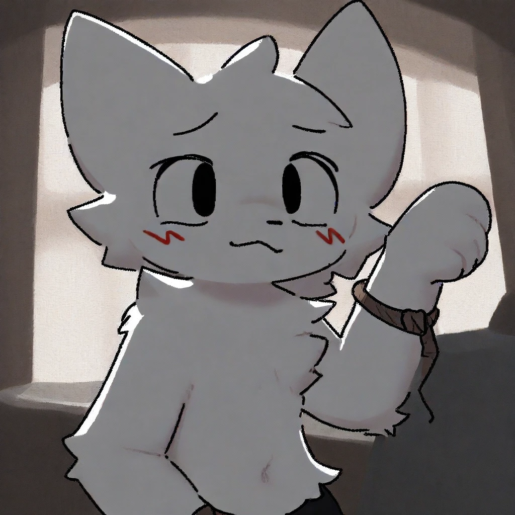 (2024, very aesthetic, newest, best quality, masterpiece), boykisser, solo, furry, cat, white fur, black eyes