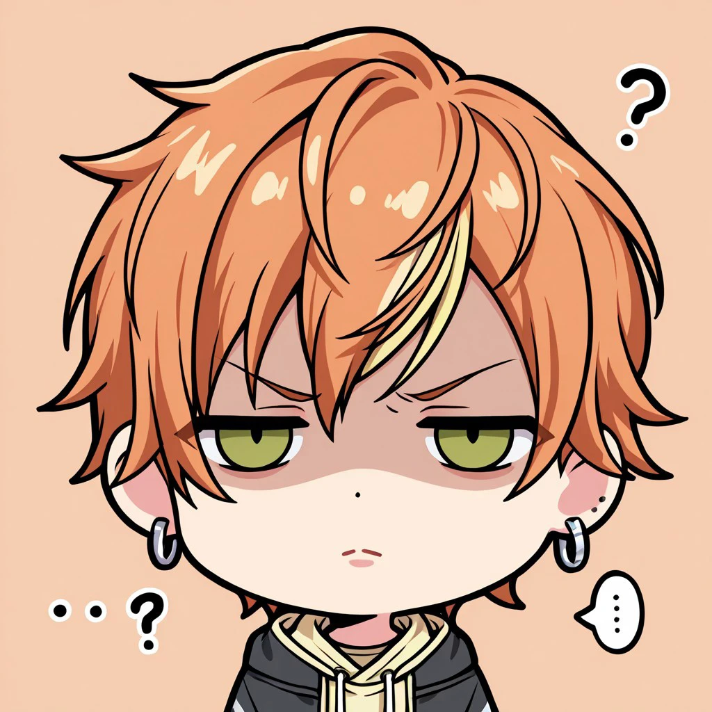 masterpiece, high res, 1boy, solo, shinonome_akito, chibi, ugh, unamused, face shadow, annoyed, ..., ?, simple background, male focus