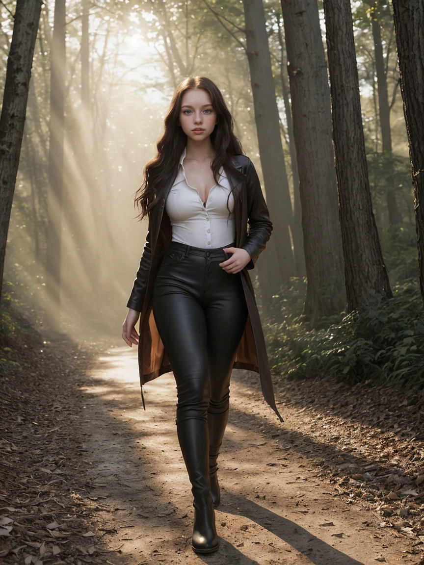 Photo, tv_Bethany_Brighton_MXAI
BREAK
walking through the woods, wearing a leather duster, wearing leather pants, wearing a white shirt, wearing black boots, walking towards the camera, golden hour, god rays
BREAK, 8k uhd, dslr, soft lighting, high quality, film grain, Fujifilm XT3, (((Ultra-HD-details, Ultra-HD-detailed, Ultra-HD-realistic, Ultra-HD-photo-same-realistic-quality-details)))