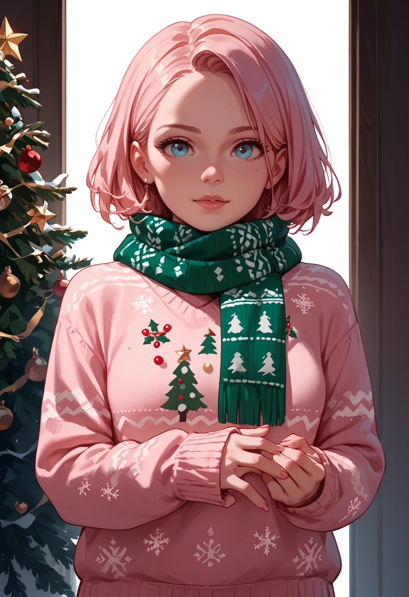 score_9, score_8_up, score_7_up, score_6_up, score_5_up, score_4_up, masterpiece, ultra-detailed, high resolution,

christmas_sweater, 1girl, scarf, christmas, pink sweater