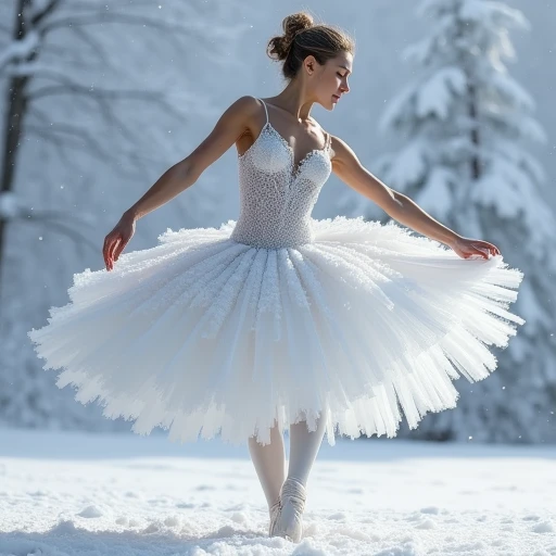 a realistic ballet skirt created entirely with snow