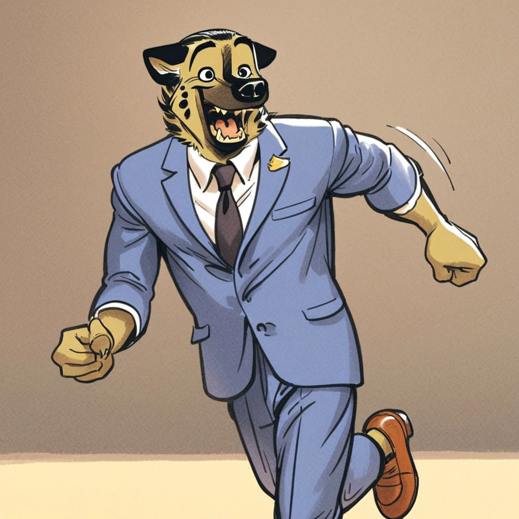 score_9, score_8_up, score_7_up, score_6_up, score_5_up, score_4_up, courtroom background, detailed fur, detailed eyes, detailed face male, muscle growth, dynamic motion, motion lines, 1 boy, solo
BREAK
N3AL_B3ato, Beato, Blacksad, 1 boy, furry male, anthro hyena, spotted hyena, tan fur, brown snout, black spots, black hair, black nose, black eyes, black hair, slick-back hair, combed back hair, suit, blue suit, tie, white shirt, suspenders, brown shoes, running
BREAK