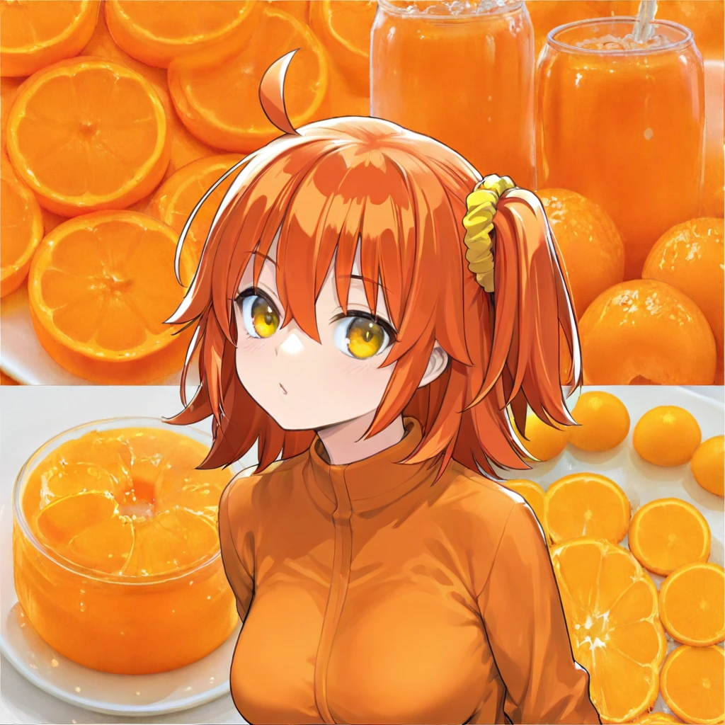 (masterpiece, high quality, amazing detail), highres, very awa, very aesthetic, absurdres, newest, year 2024, banned artist,
fujimaru ritsuka \(female\), fate \(series\), 1girl, hair between eyes, orange eyes, yellow eyes, orange hair, short hair, ahoge, side ponytail, hair scrunchie, medium breasts, one side up, food and drink background, jalebi trend <lora:Food_and_drink_background_-_Jalebi_trend-000006-IL:1>