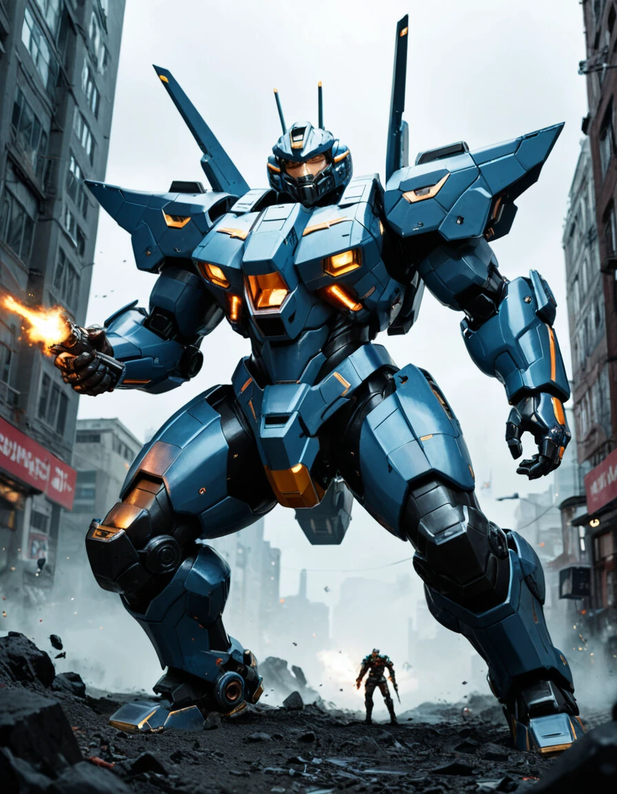 score_9, score_8_up, score_7_up, a giant, powerful mecha suit, ready to face a challenging enemy in the midst of a futuristic battle