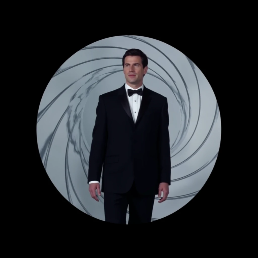 cinematic film still of  <lora:gun barrel sequence style v1:0.8>
a man walking through a tunnel with a tuxedo is see through a tunnel hole, solo, short hair, shirt, black hair, long sleeves, 1boy, school uniform, standing, jacket, male focus, pants, black jacket, black pants, formal, suit, black background, walking, gakuran, Gun barrel hole, gun barrel's interior, pinhole camera, Gun barrel sequence style, kageyama shigeo, shallow depth of field, vignette, highly detailed, high budget, bokeh, cinemascope, moody, epic, gorgeous, film grain, grainy