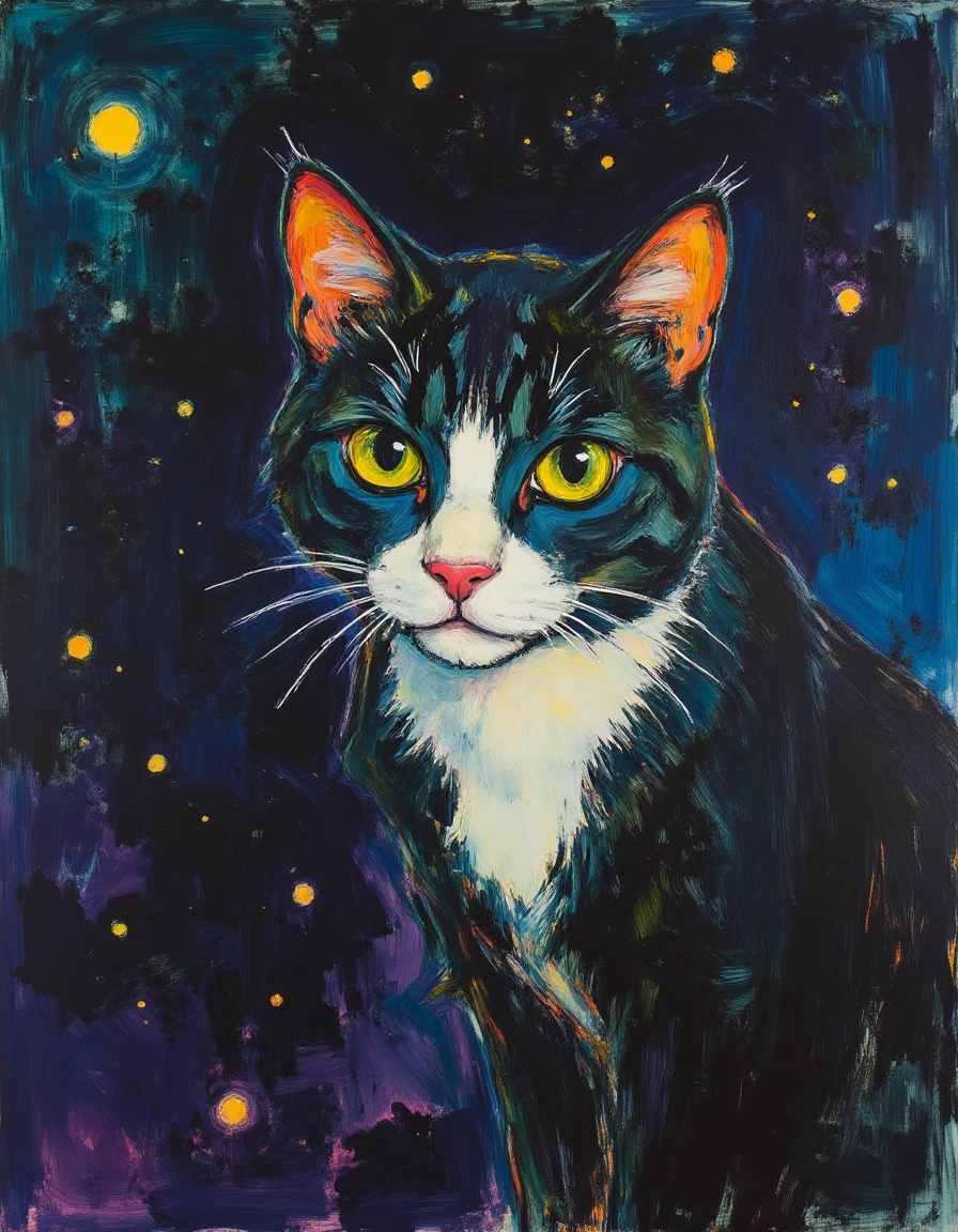 m0d3rnstr0k3s  portrait of a cat . The background is a star-filled galaxy
<lora:Modern_Strokes:0.9>