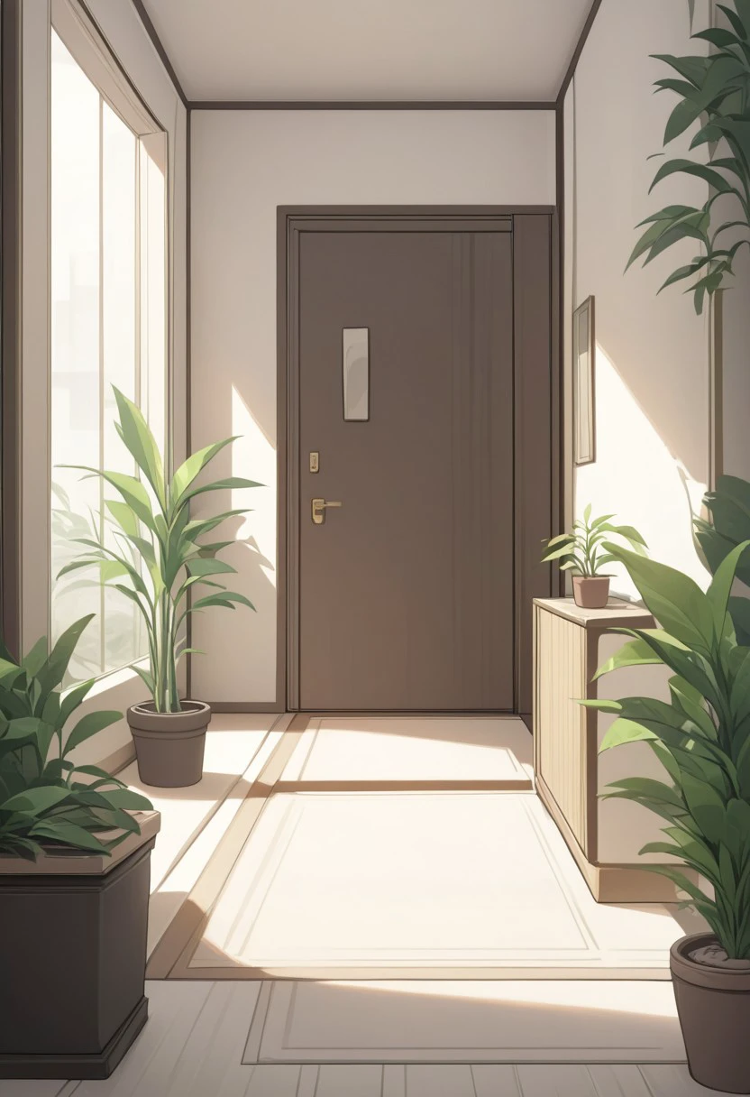 masterpiece, absurdres, best quality, Versabg, no humans, plant, scenery, potted plant, indoors, door,